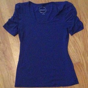 Blue top with gathered sleeves